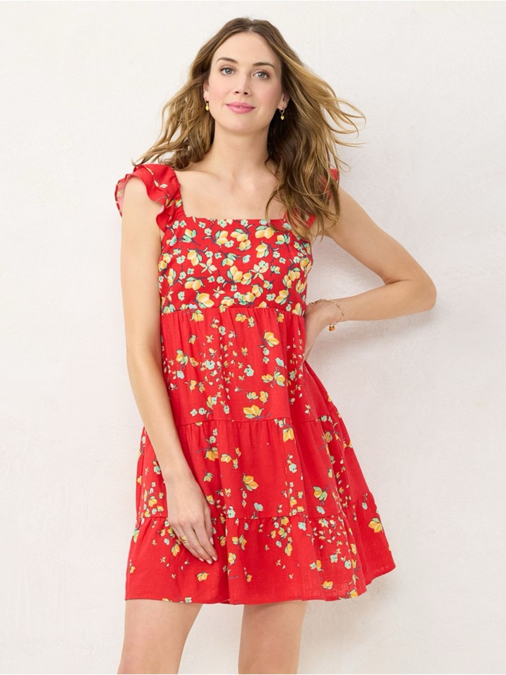 LC Conrad Red  Lemon print Summer Dress size Large